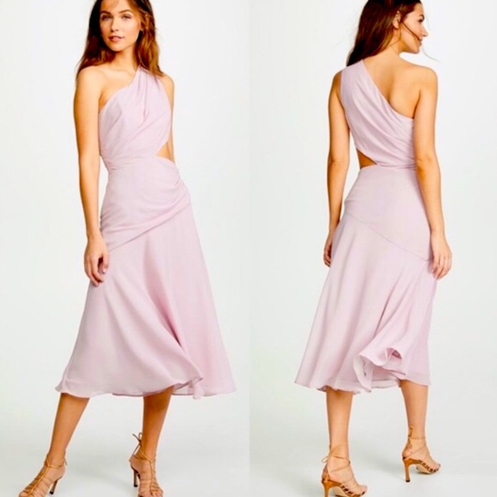 Fame & Partners BHLDN Haylie 14 / L Lilac Purple One-Shoulder Crepe Chiffon Midi